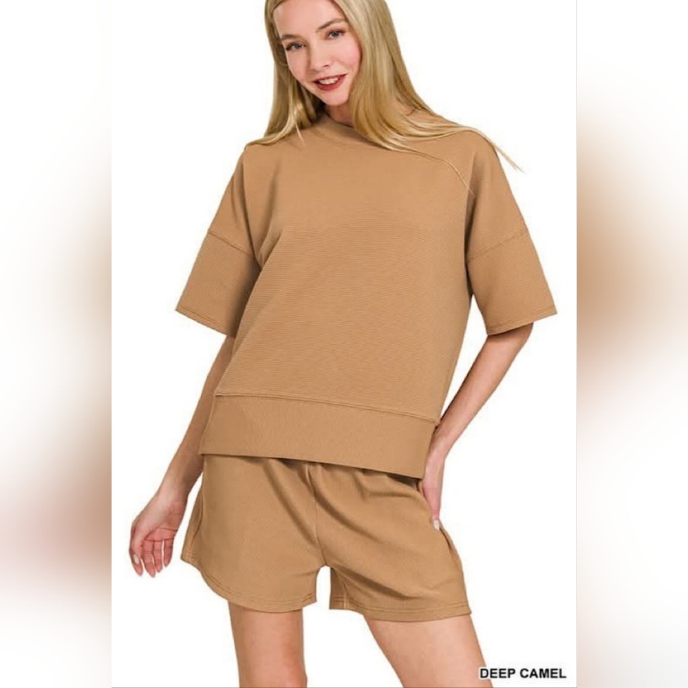 Zenana Ribbed Scuba Top & Shorts Set - Picture 11 of 11